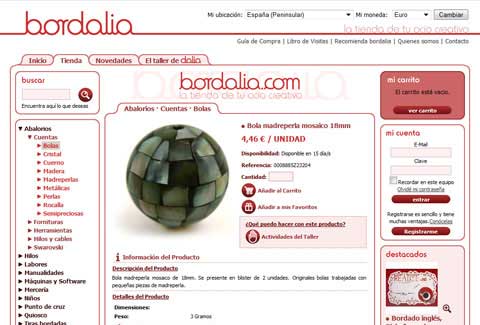 Página de producto de Bordalia tienda online
