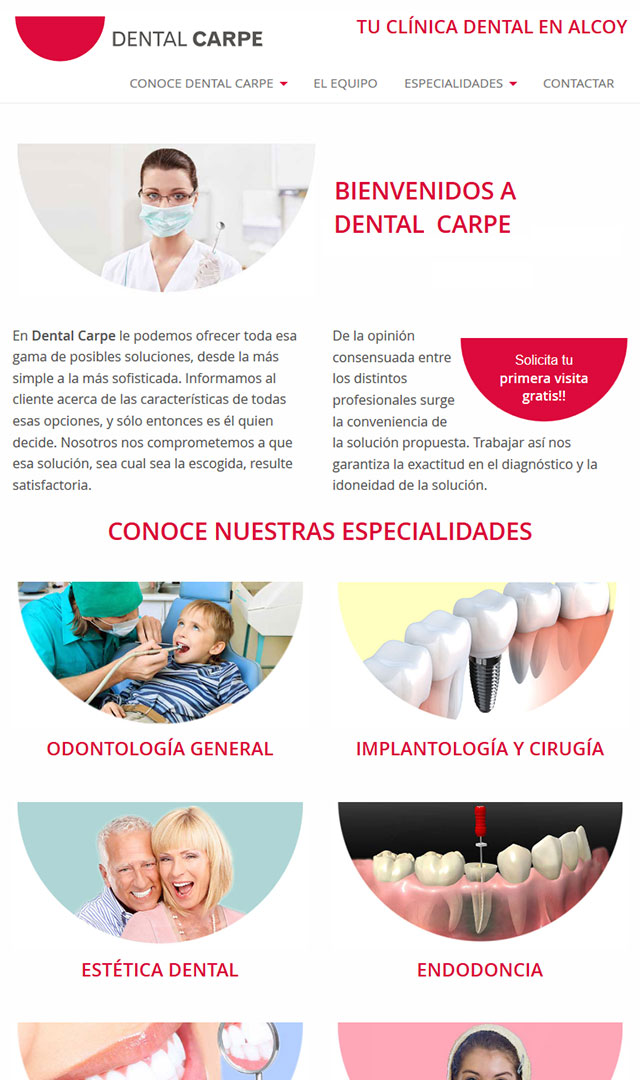 Sitio web de Carpe dental en tableta
