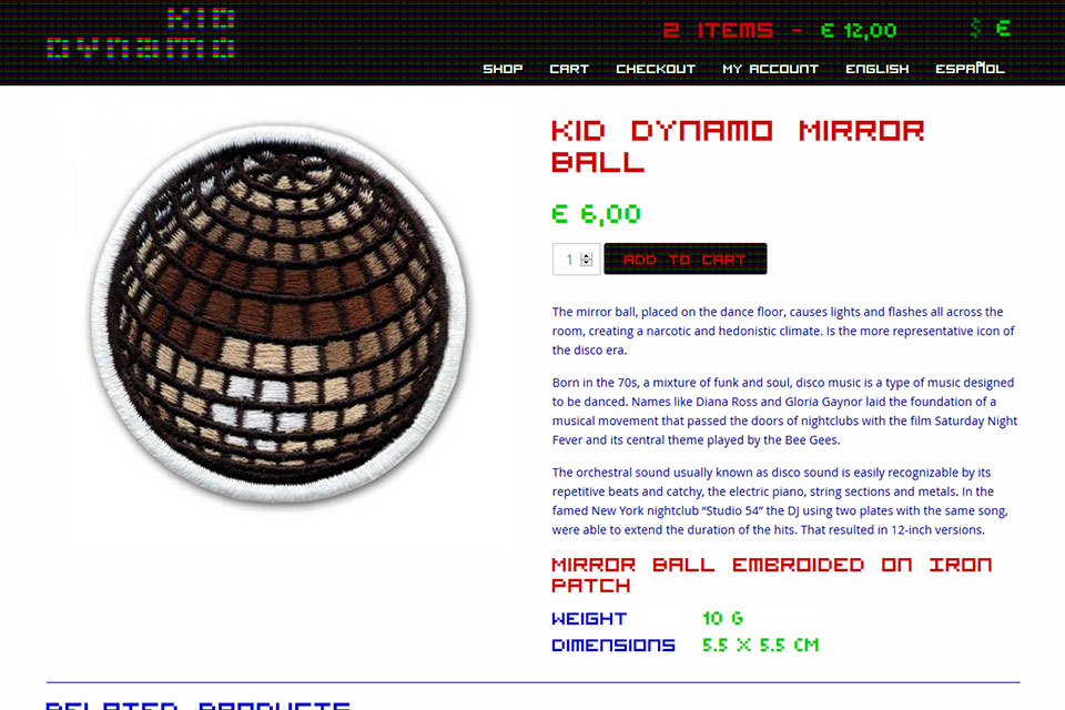Página de producto de tienda online de Dynamo Kid